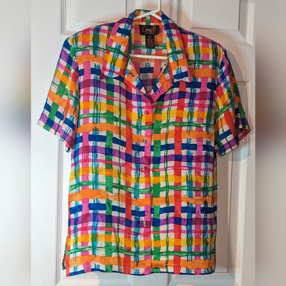 Vintage Corey B New York 100% Silk Print Blouse
